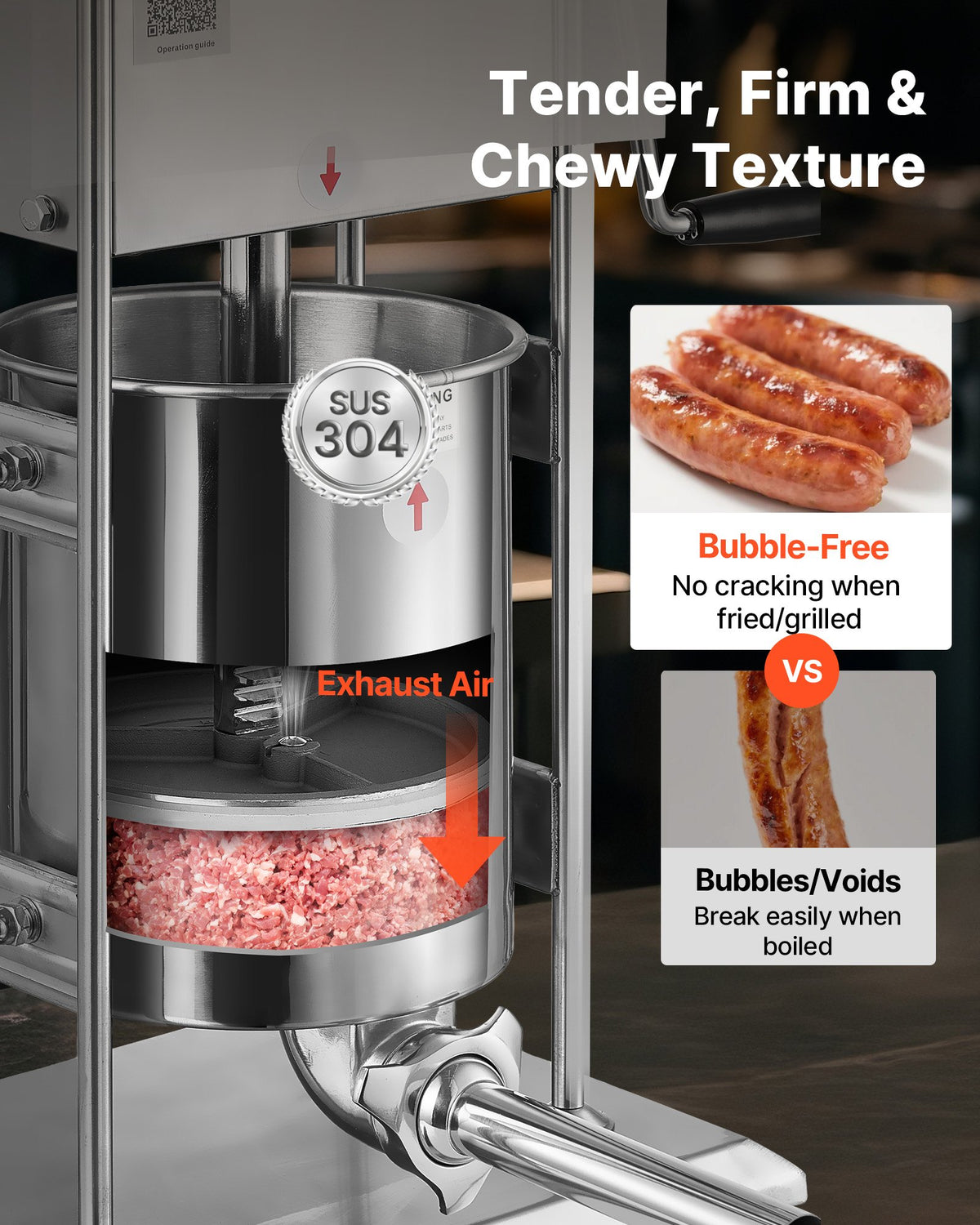 VEVOR Manual Sausage Stuffer, 22 LBS / 10 L Vertical Meat Stuffer, Dual-Speed Sausage Casing Meat Filling Machine, Stainless Steel Heavy Duty Filler with 5 Stuffing Tubes, for Commercial & Home Use