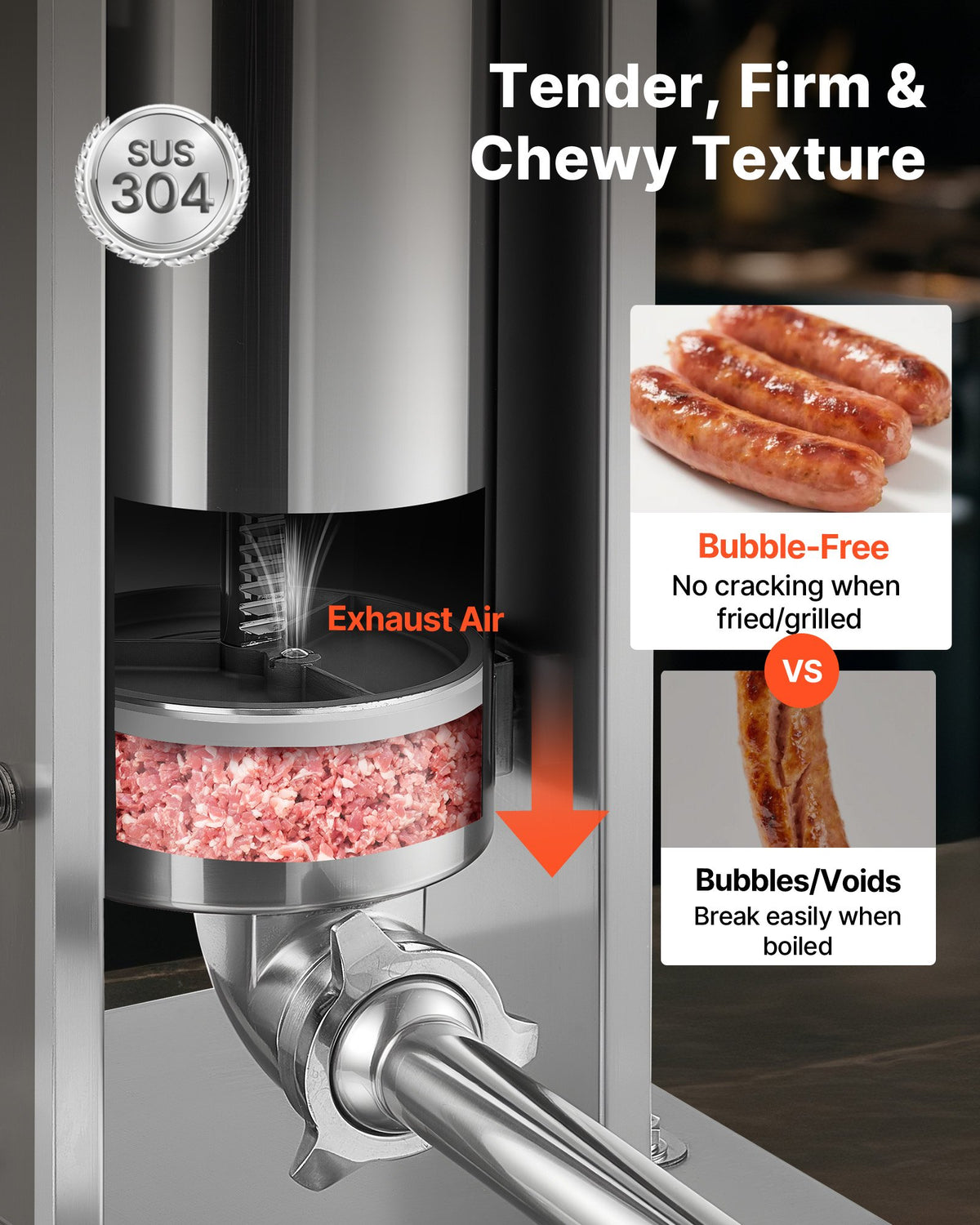 VEVOR Manual Sausage Stuffer, 11 LBS / 5 L Vertical Meat Stuffer, Dual-Speed Sausage Casing Meat Filling Machine, Stainless Steel Heavy Duty Filler with 5 Stuffing Tubes, for Commercial & Home Use