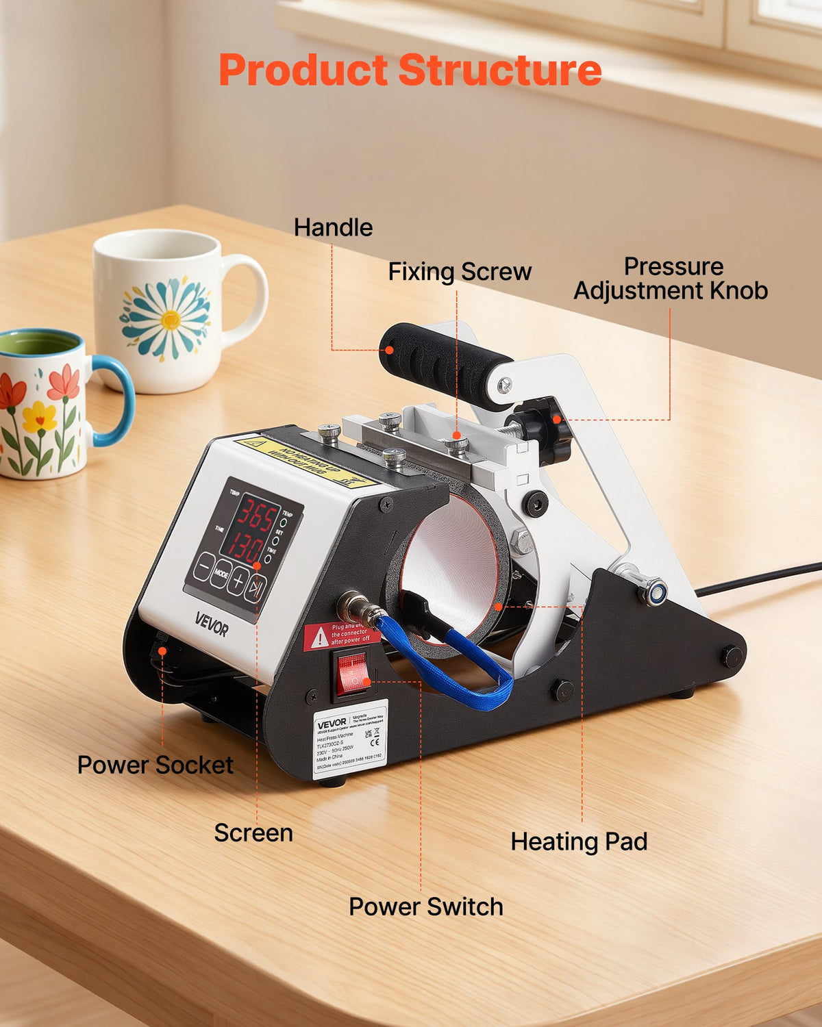 VEVOR Tumbler Heat Press Machine, Max 444 mL Mug Press, Fast and Even Heating, with Tape and Gloves, Easy Temp and Time Setting, Heat Transfer for Sublimation Tumblers, Cups, Mugs, Black and White