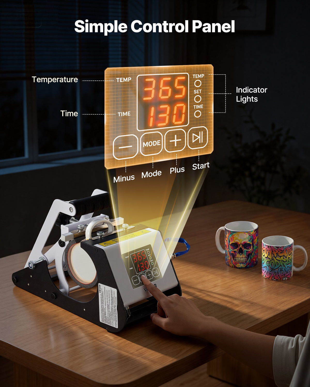VEVOR Tumbler Heat Press Machine, Max 444 mL Mug Press, Fast and Even Heating, with Tape and Gloves, Easy Temp and Time Setting, Heat Transfer for Sublimation Tumblers, Cups, Mugs, Black and White