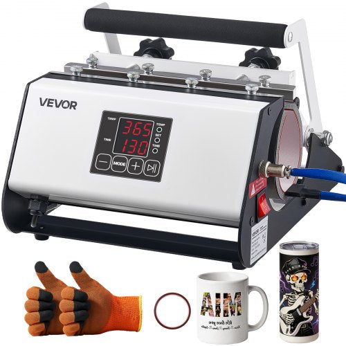 VEVOR Tumbler Heat Press Machine, Max 887 mL Mug Press, Fast and Even Heating, with Tape and Gloves, Easy Temp and Time Setting, Heat Transfer for Sublimation Tumblers, Cups, Mugs, Black and White