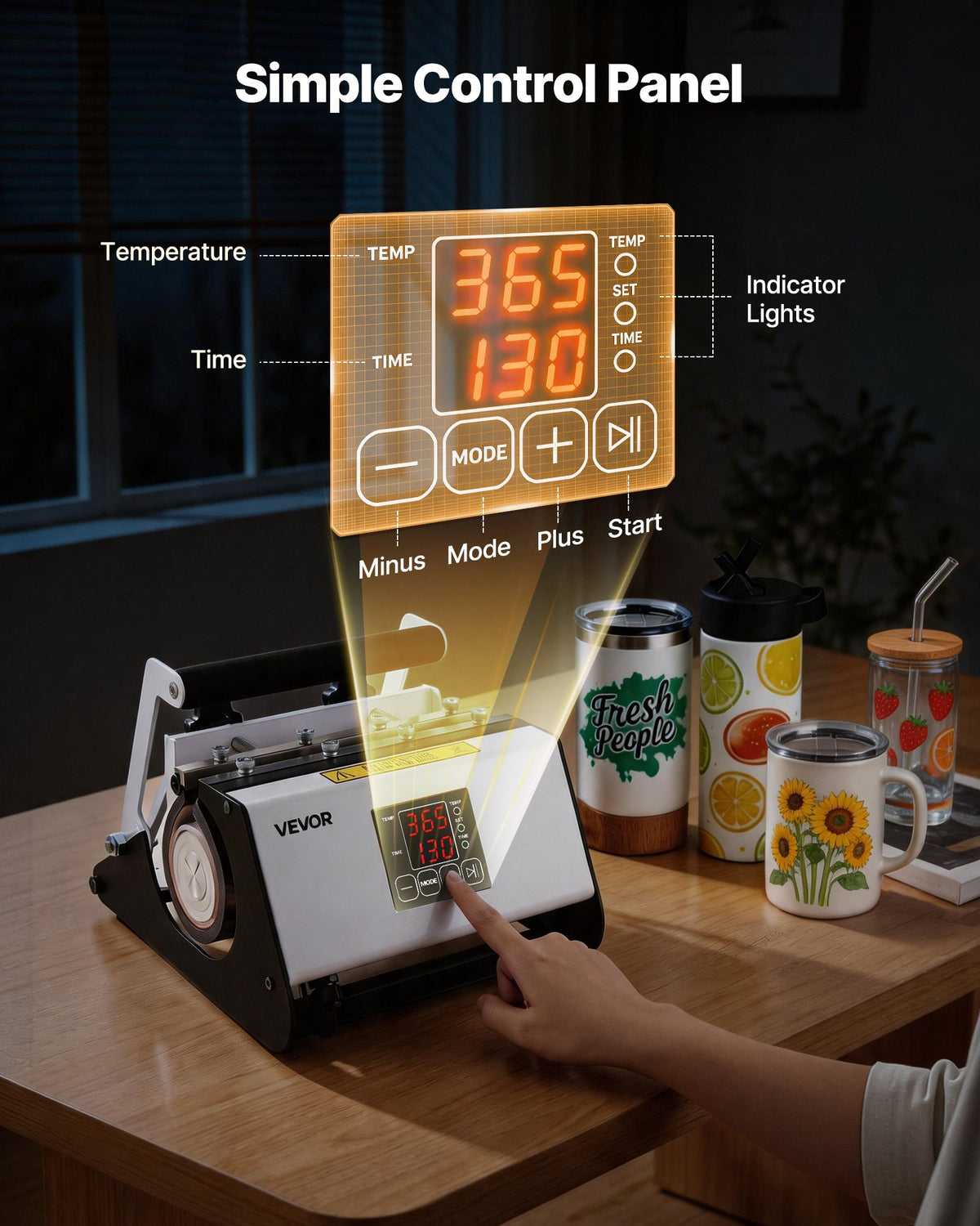 VEVOR Tumbler Heat Press Machine, Max 887 mL Mug Press, Fast and Even Heating, with Tape and Gloves, Easy Temp and Time Setting, Heat Transfer for Sublimation Tumblers, Cups, Mugs, Black and White
