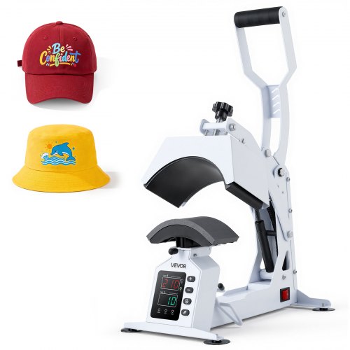 VEVOR Hat Heat Press Machine, 215 x 100 mm Large Heating Plate, with Caps Stretcher, Precise Temperature & Time Control, Heat Press for Hats and Caps, for HTV Iron On and Sublimation Projects, White