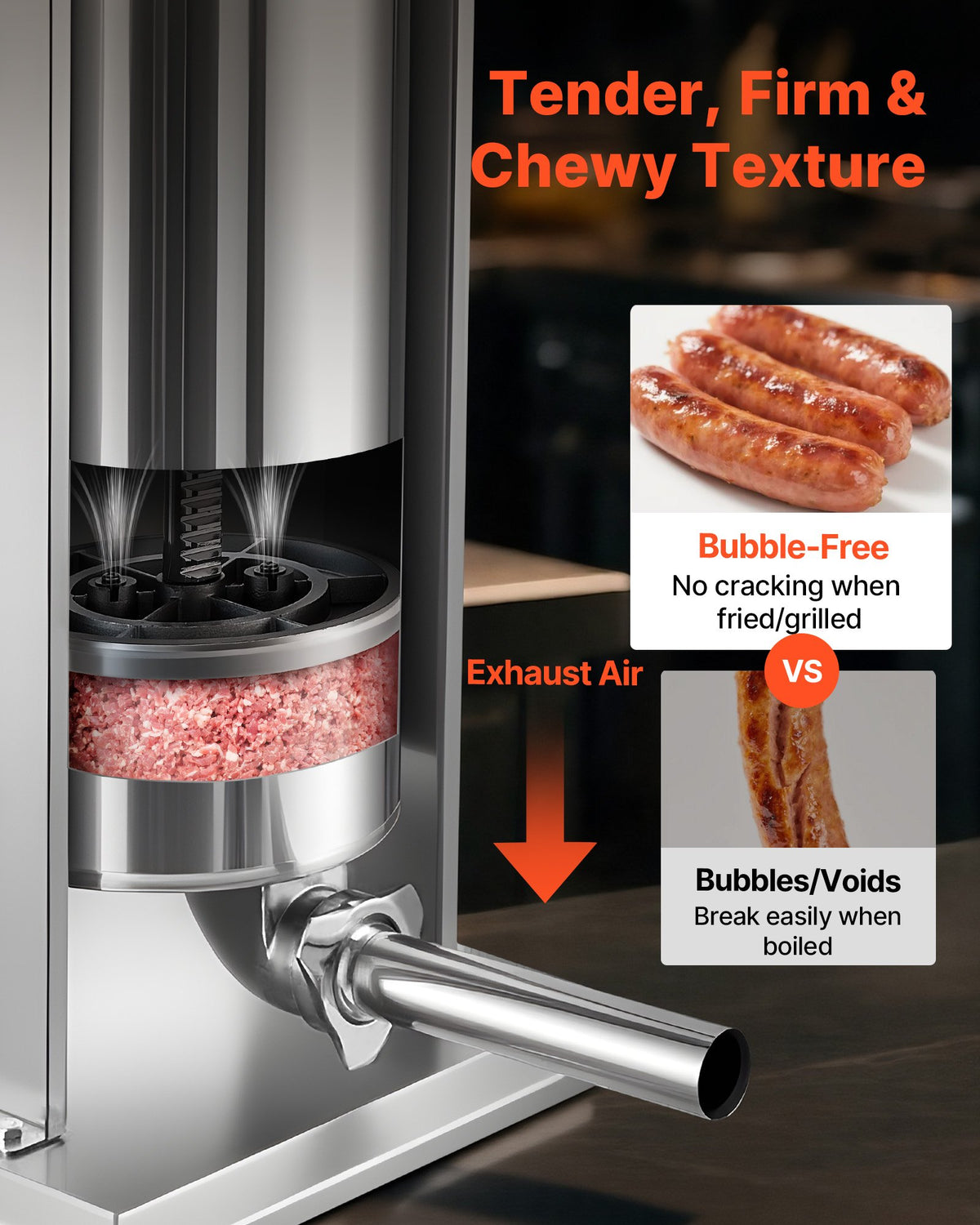 VEVOR Manual Sausage Stuffer, 33 LBS / 15 L Vertical Meat Stuffer, Heavy Duty Sausage Casing Meat Stuffing Machine, Dual-Speed Stainless Steel Filler with 5 Filling Tubes, for Commercial and Home Use