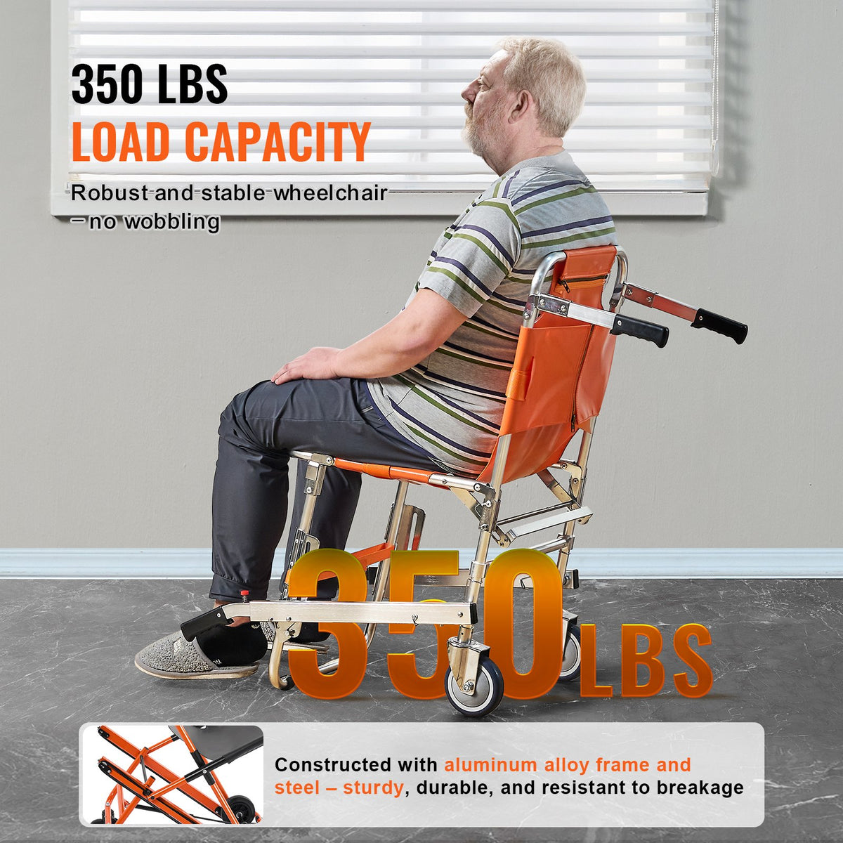 VEVOR EMS Stair Chair, 159 kg Load Capacity, Foldable Aluminum Emergency Stair Climbing Wheelchair with 2 Wheels, Portable Stair Lift Chair Ambulance Firefighter Evacuation Use for Elderly, Disabled