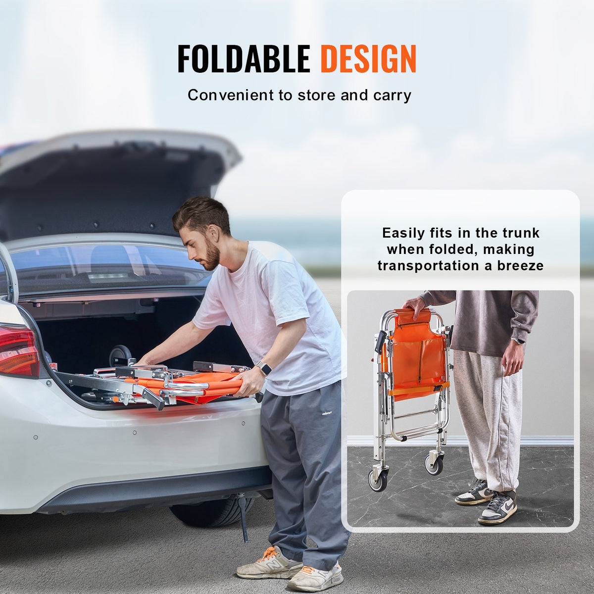 VEVOR EMS Stair Chair, 159 kg Load Capacity, Foldable Aluminum Emergency Stair Climbing Wheelchair with 2 Wheels, Portable Stair Lift Chair Ambulance Firefighter Evacuation Use for Elderly, Disabled