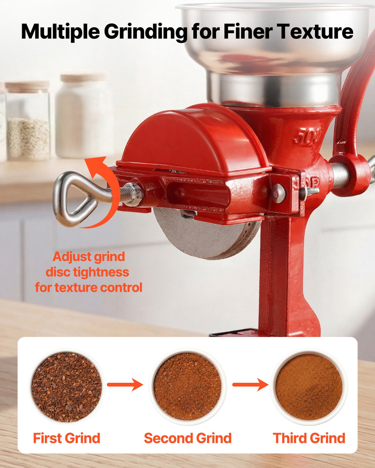 VEVOR Manual Grain Mill with Low Hopper, Hand-Crank Corn Grinder, Heavy Duty Cast Iron Wheat Grinding Mill with Stable Table Clamp & Dust Cover for Grains Spices Coffee Beans Nuts