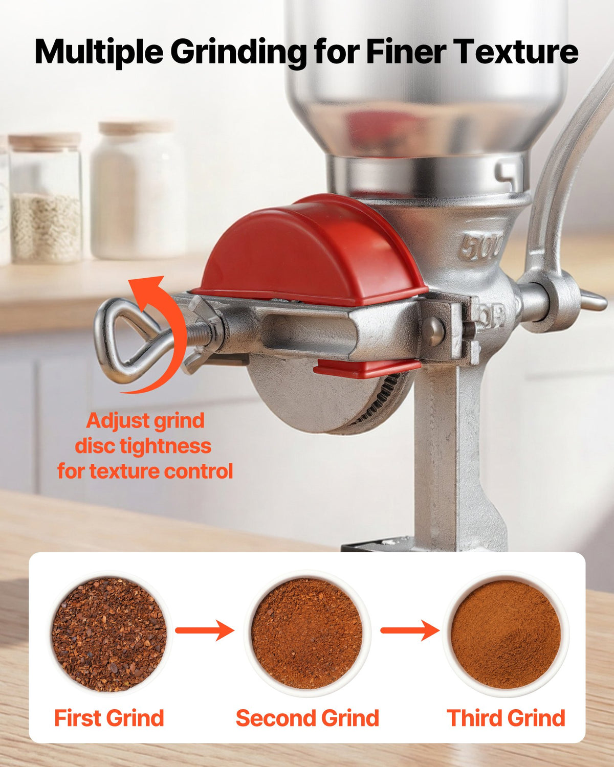 VEVOR Manual Grain Mill with High Hopper, Hand-Crank Corn Grinder, Heavy Duty Cast Iron Wheat Grinding Mill with Stable Table Clamp & Dust Cover for Grains Spices Coffee Beans Nuts