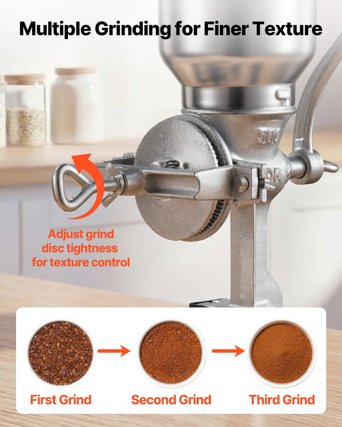 VEVOR Manual Grain Mill with High Hopper, Hand-Crank Corn Grinder, Heavy Duty Cast Iron Wheat Grinding Mill with Stable Table Clamp for Grains Spices Coffee Beans Nuts