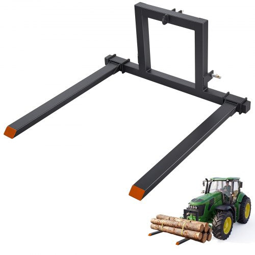 VEVOR 3 Point Hitch Pallet Forks 1814 kg 1270 mm Tractor Fork Attachment, Great for Category 1 Tractors, 737–1168 mm Adjustable, Heavy-Duty Reinforced Steel Body, Quick-Attach System, Orange Tips