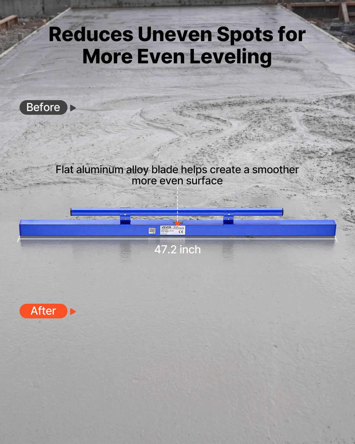 VEVOR Concrete Screed 1200 mm Manual Screed Board Aluminum Alloy Blue, Built-in Bubble Level, Powder-coated Finish, Lightweight Paver Leveling Tool for Patio, Sidewalk, Garage Floor Finishing