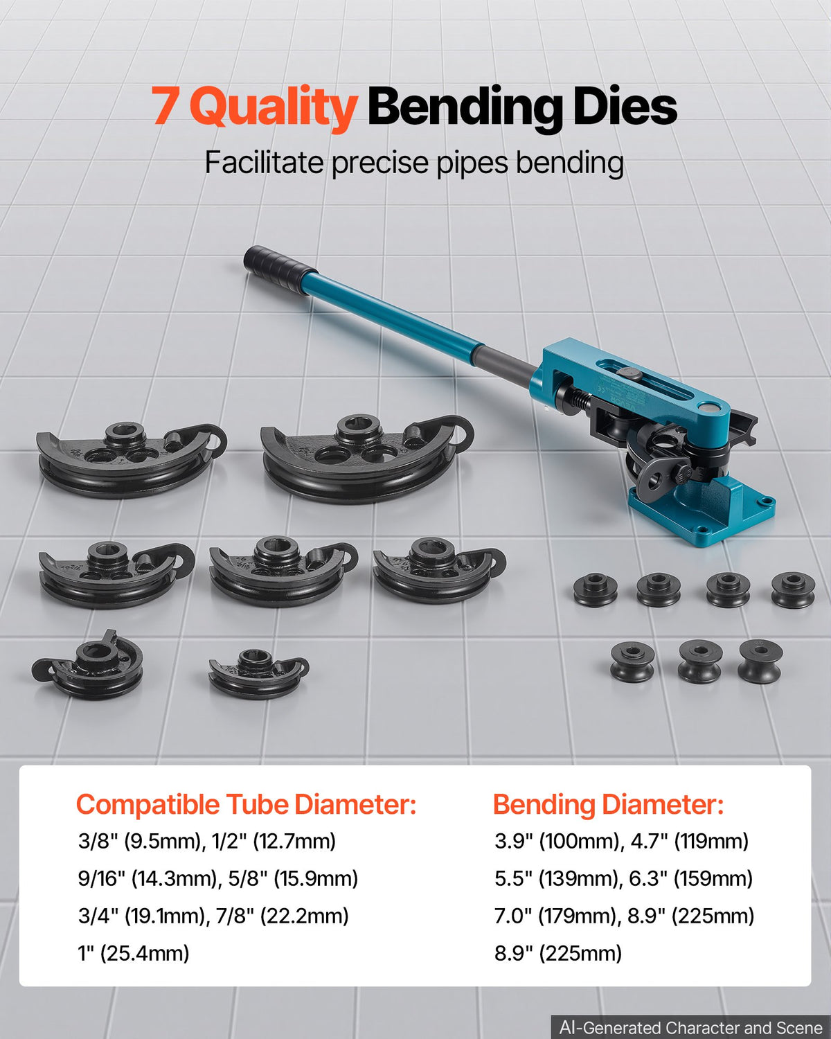 VEVOR Pipe Bender 3/8 to 1 Inch Pipe Tubing Bender Tube Bender 10 to 25mm Bending Formers Pipe Bender Set 7 Round Dies Size for Copper Brass Aluminum Stainless Steel Pipe