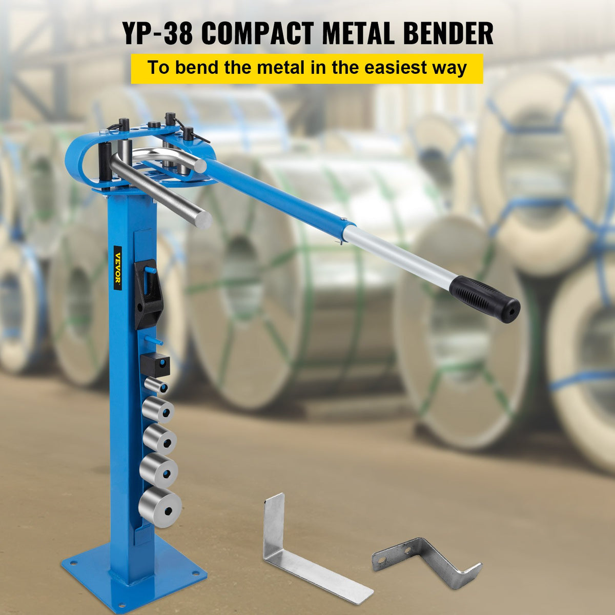VEVOR Compact Bender Metal Manual Floor Type 7 Dies 1-3"  Fabrication Metal Pedestal Solid Handle Telescoping Mountable 117.2cm Handle Rod Tube for Shape Steel