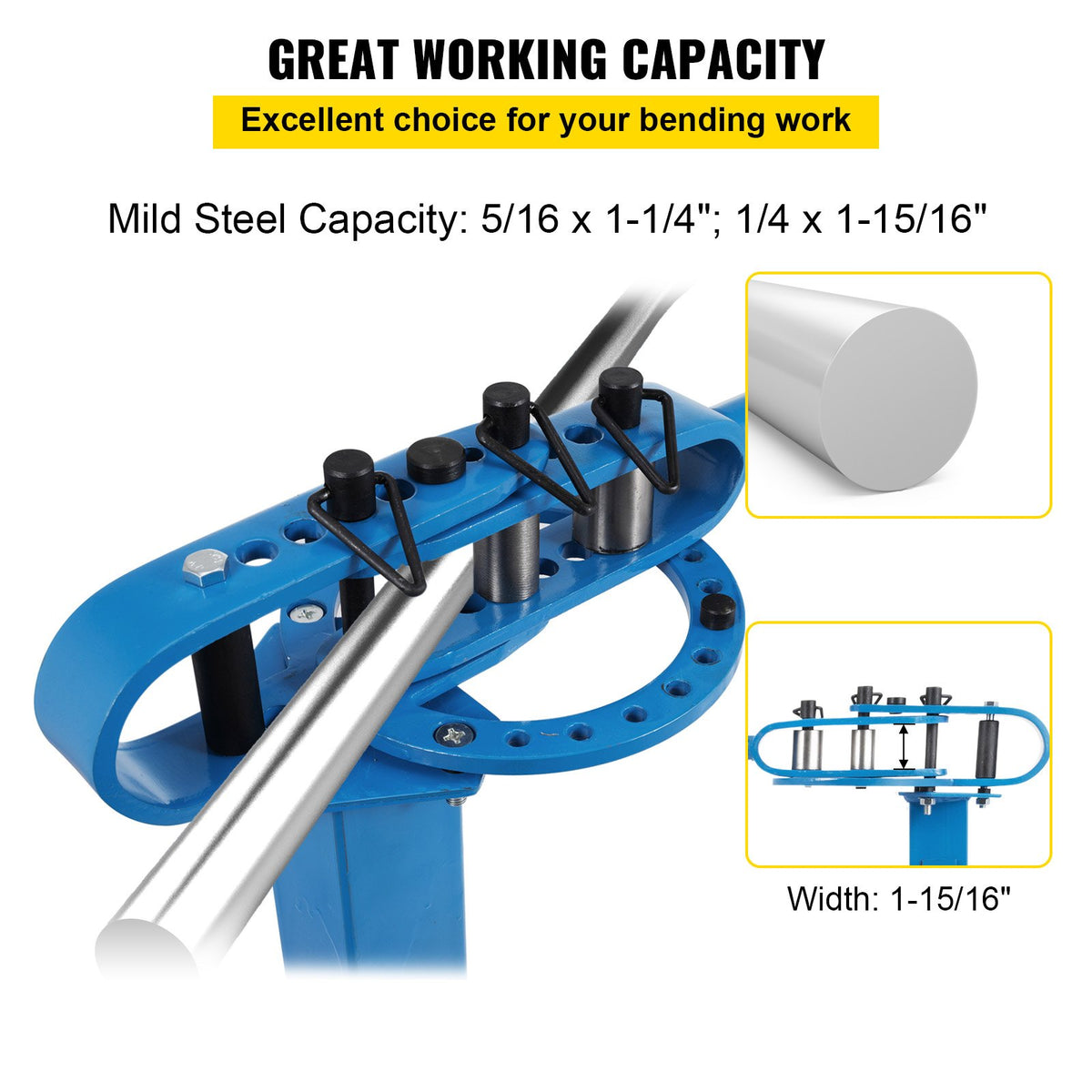 VEVOR Compact Bender Metal Manual Floor Type 7 Dies 1-3"  Fabrication Metal Pedestal Solid Handle Telescoping Mountable 117.2cm Handle Rod Tube for Shape Steel