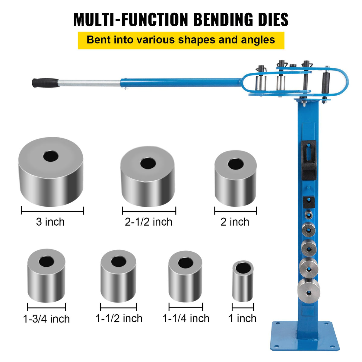 VEVOR Compact Bender Metal Manual Floor Type 7 Dies 1-3"  Fabrication Metal Pedestal Solid Handle Telescoping Mountable 117.2cm Handle Rod Tube for Shape Steel