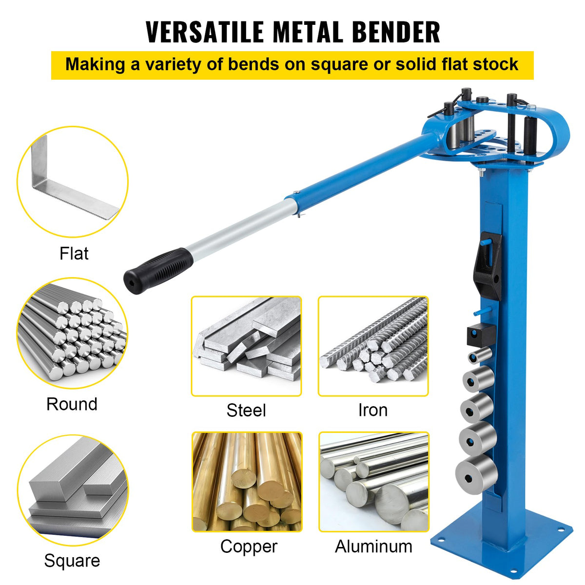 VEVOR Compact Bender Metal Manual Floor Type 7 Dies 1-3"  Fabrication Metal Pedestal Solid Handle Telescoping Mountable 117.2cm Handle Rod Tube for Shape Steel