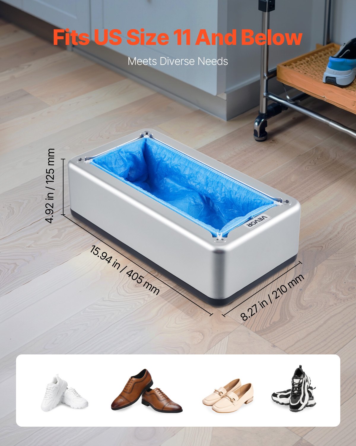 VEVOR Shoe Cover Dispenser Fits Up to US 11 / EU 44 with 100 Disposable Plastic Covers