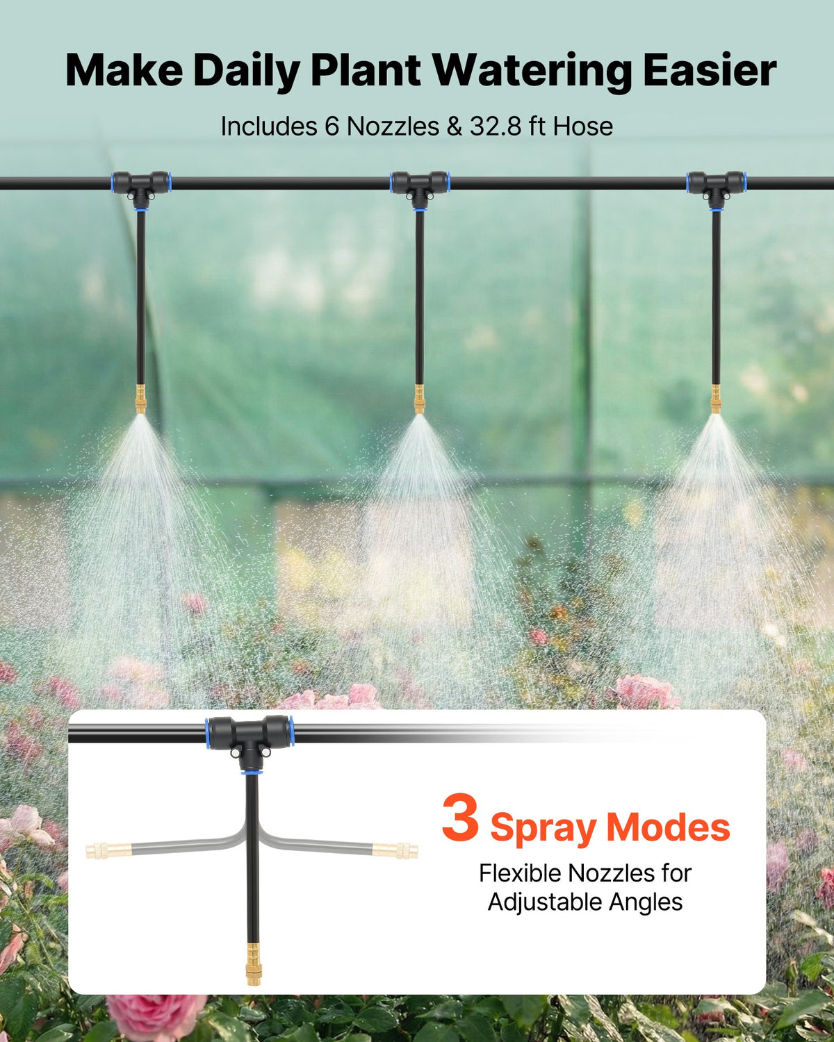 VEVOR Walk-in Tunnel Greenhouse, 4.48x1.97x1.97 m Hoop House Greenhouse Tunnel with Watering System, Plant Hot House with Steel Frame, PE Cover, Roll-Up Zipper Door and 8 Windows for Outdoors, Green