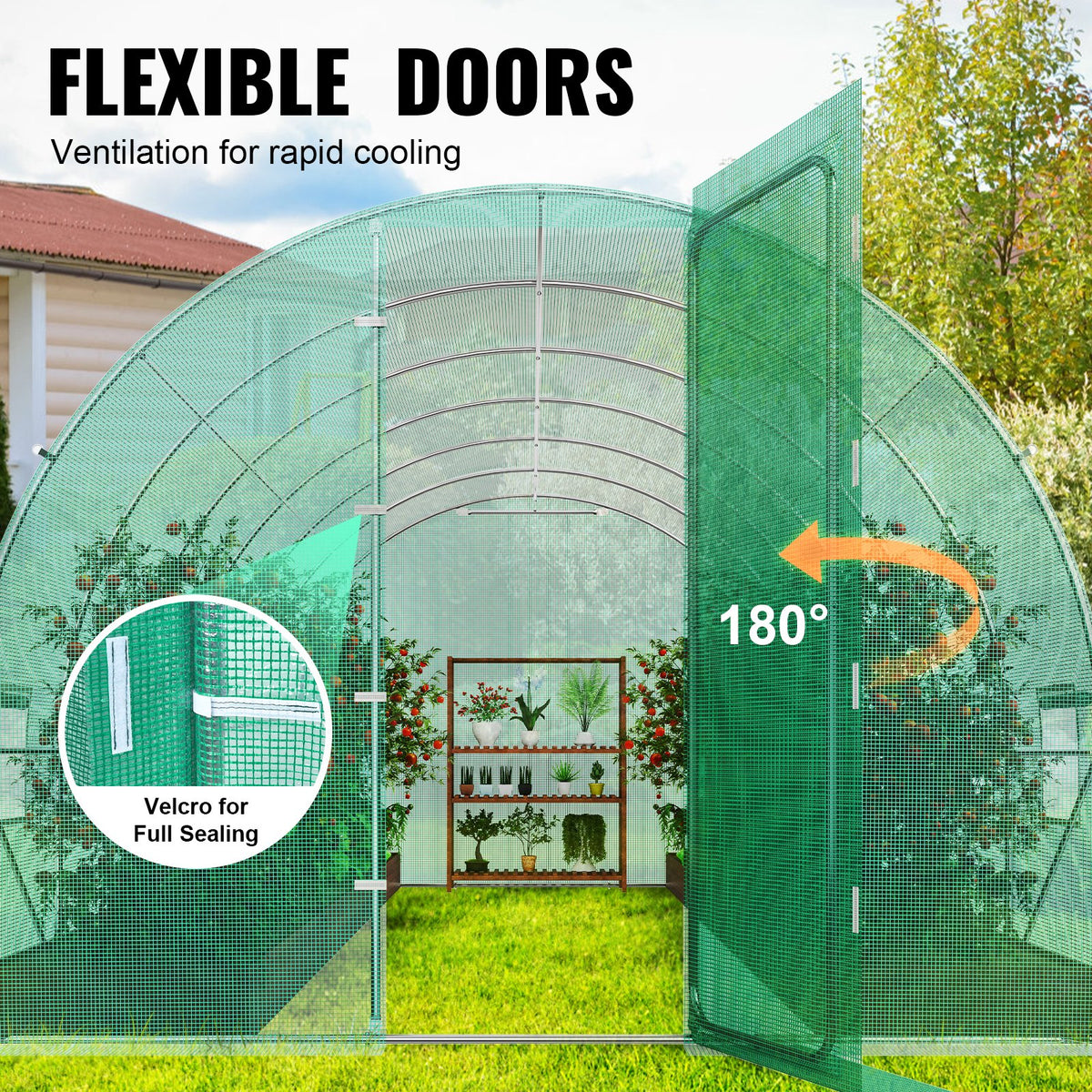 VEVOR Walk-in Tunnel Greenhouse, 19.4x9.7x7.4 ft Hoop House Greenhouse Tunnel, Plant Hot House with Galvanized Steel Frame, Green PE Cover, Swing Door and 12 Roll-up Windows for Outdoor