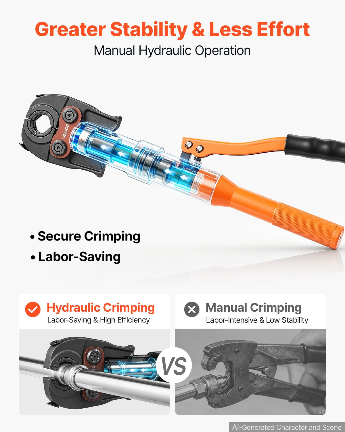 VEVOR Pipe Crimping Tool, Hydraulic Driven Press Tool with 5 Press Jaws, M12, M15, M18, M22, M28 Crimping Jaws for Stainless Steel/Copper Plumbing Repair and Installations - Includes Toolbox