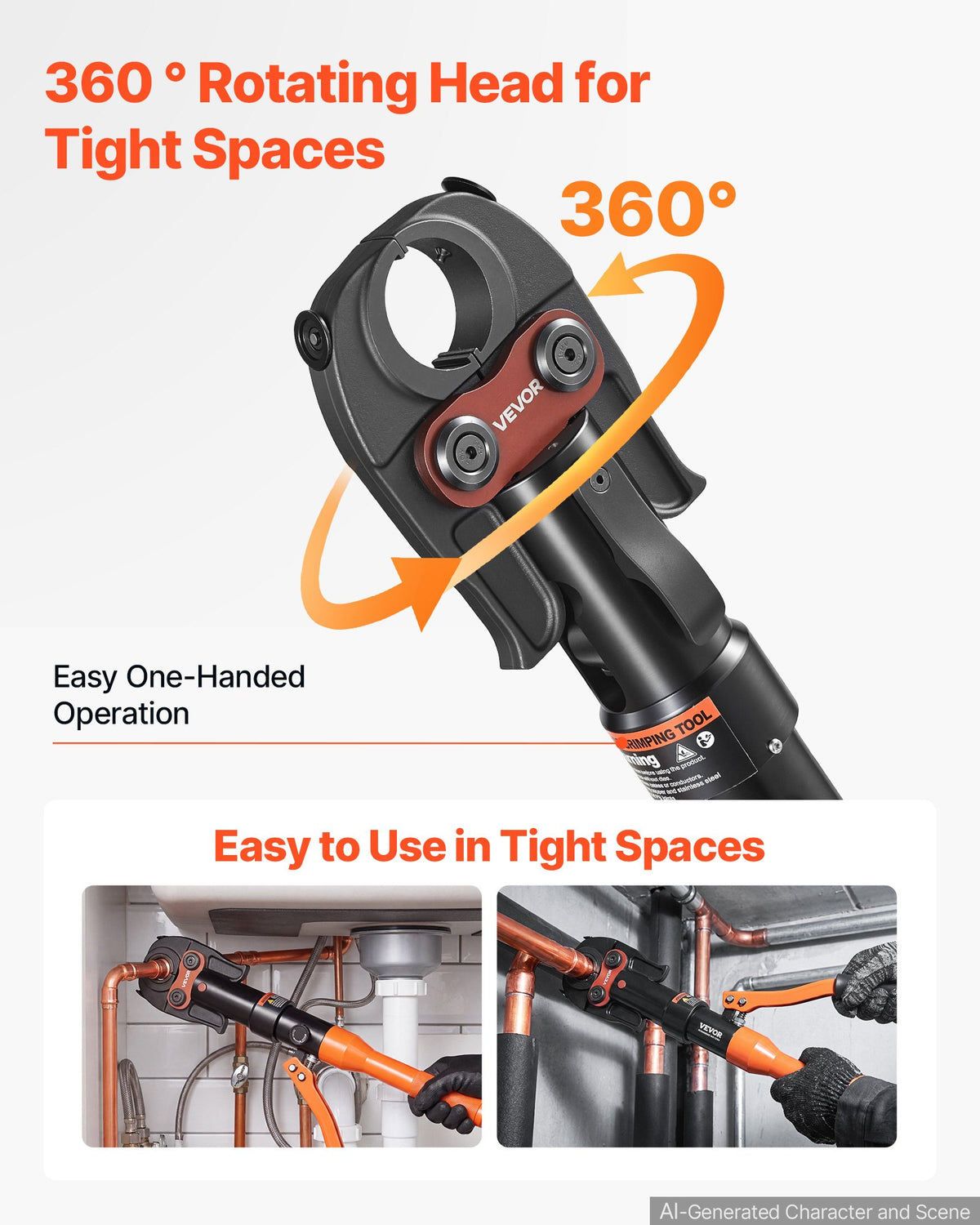 VEVOR Pipe Crimping Tool, Hydraulic Driven Press Tool with 5 Press Jaws, M12, M15, M18, M22, M28 Crimping Jaws for Stainless Steel/Copper Plumbing Repair and Installations - Includes Toolbox