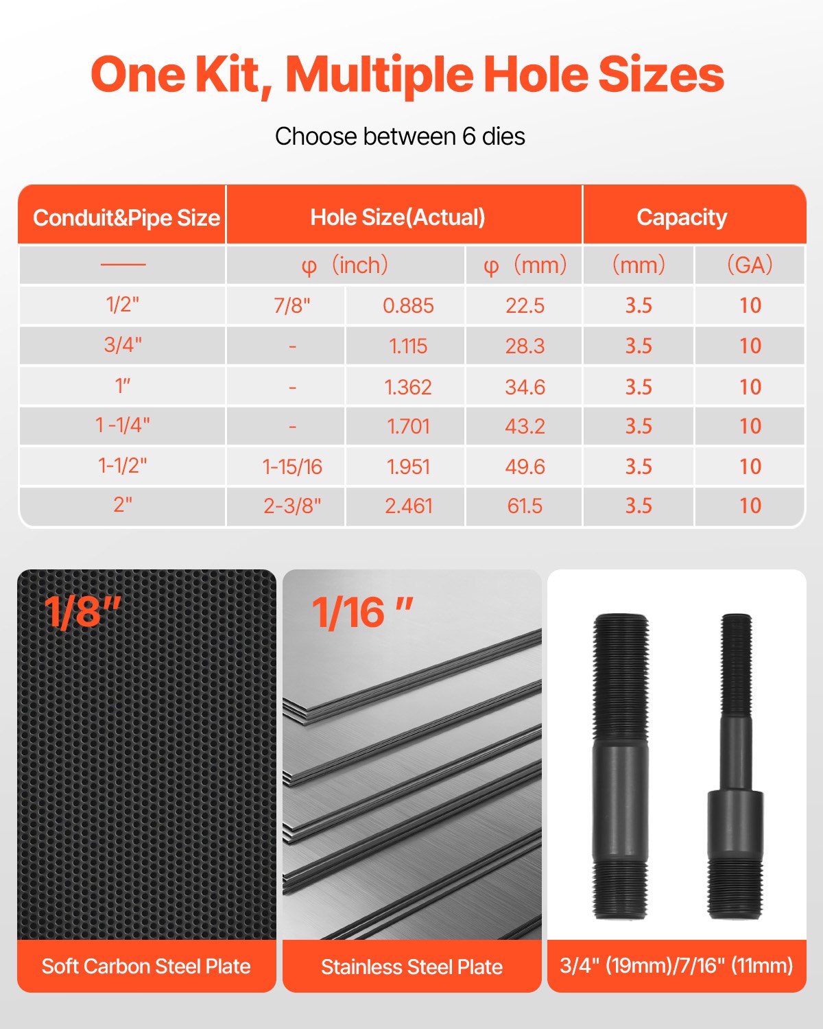 VEVOR Knockout Punch Set, 98.07 kN Hydraulic Knockout Set, 12.7 to 50.8mm KO Tool Kit Hole Making Tool, KO Tools Kit W/6 Dies for Metal Electrical Cabinets, Electrical Control Cabinets, Switch Cabinet