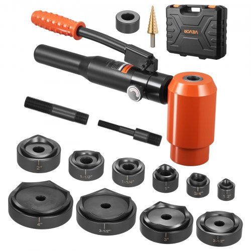 VEVOR Knockout Punch Set, 147.1 kN Hydraulic Knockout Set, 12.7 to 101.6mm KO Tool Kit Hole Making Tool, KO Tools Kit W/10 Dies for Metal Electrical Cabinet, Electrical Control Cabinet, Switch Cabinet