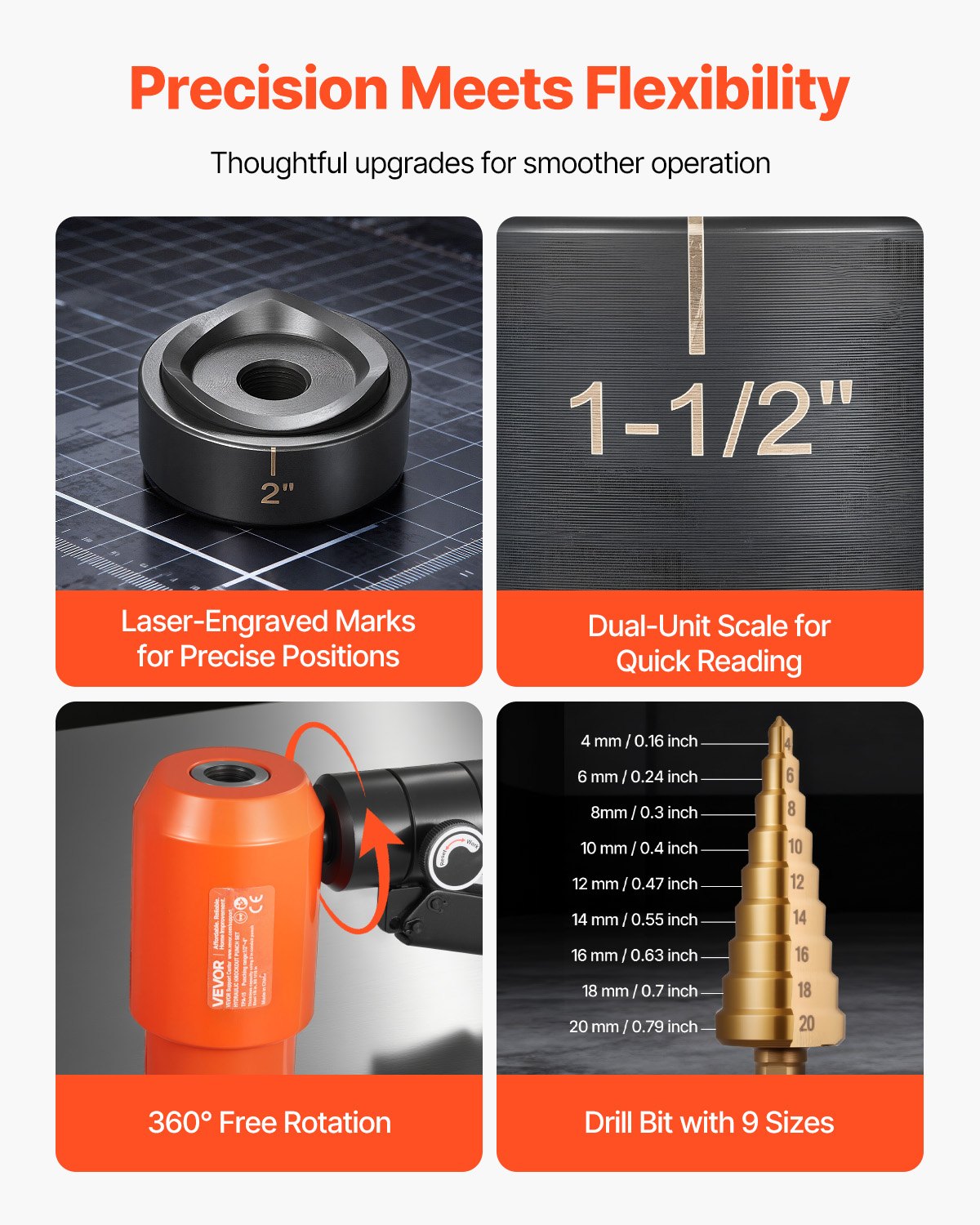 VEVOR Knockout Punch Set, 147.1 kN Hydraulic Knockout Set, 12.7 to 101.6mm KO Tool Kit Hole Making Tool, KO Tools Kit W/10 Dies for Metal Electrical Cabinet, Electrical Control Cabinet, Switch Cabinet