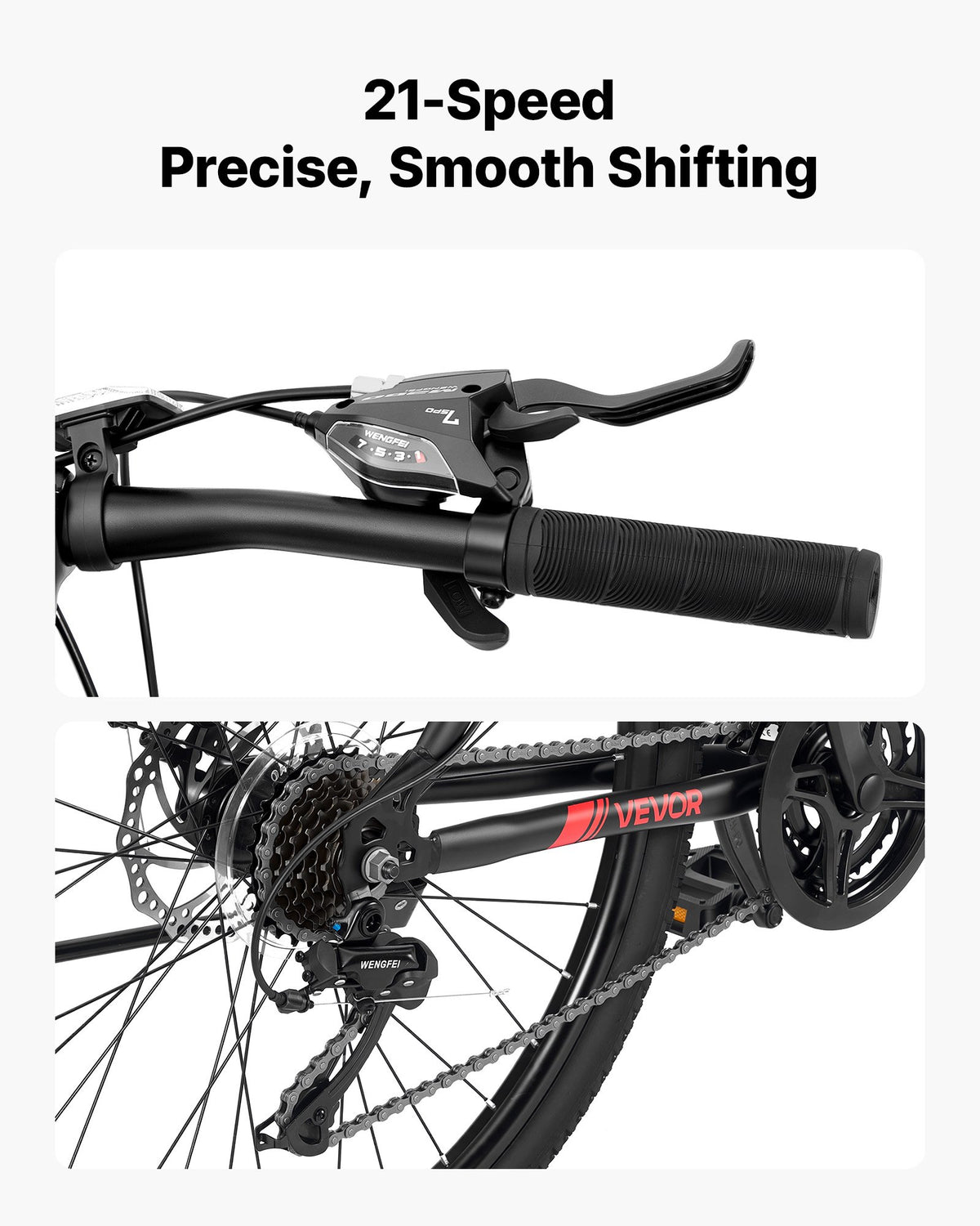 VEVOR Mountain Bike for Men and Women 66 cm Outdoor Bicycle 21 Speeds, Adult Bikes, Front Suspension, Adjustable Saddle, All-Terrain Tires, High Carbon Steel Frame, Dual Disc Brake, Pre-Assembled