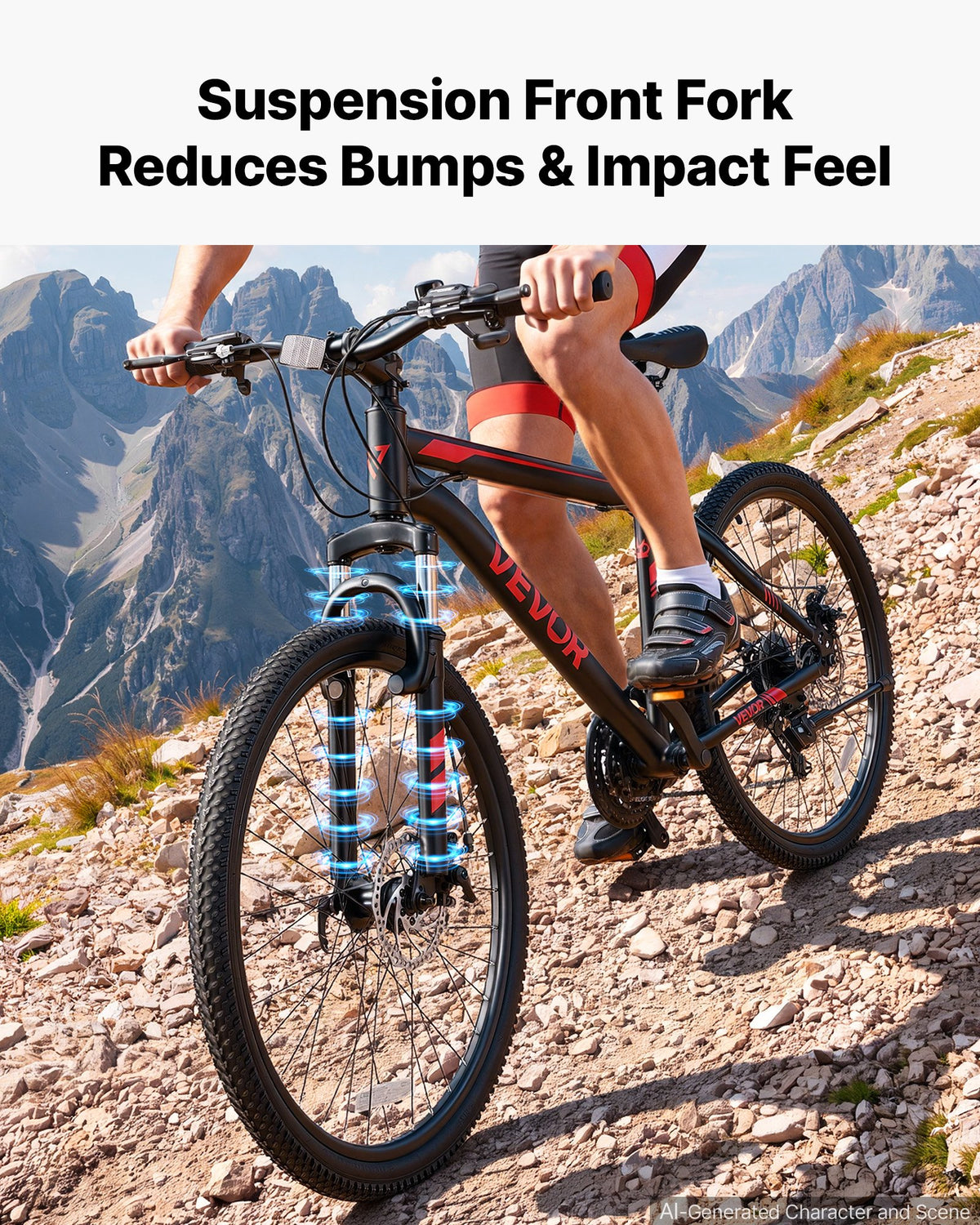VEVOR Mountain Bike for Men and Women 66 cm Outdoor Bicycle 21 Speeds, Adult Bikes, Front Suspension, Adjustable Saddle, All-Terrain Tires, High Carbon Steel Frame, Dual Disc Brake, Pre-Assembled
