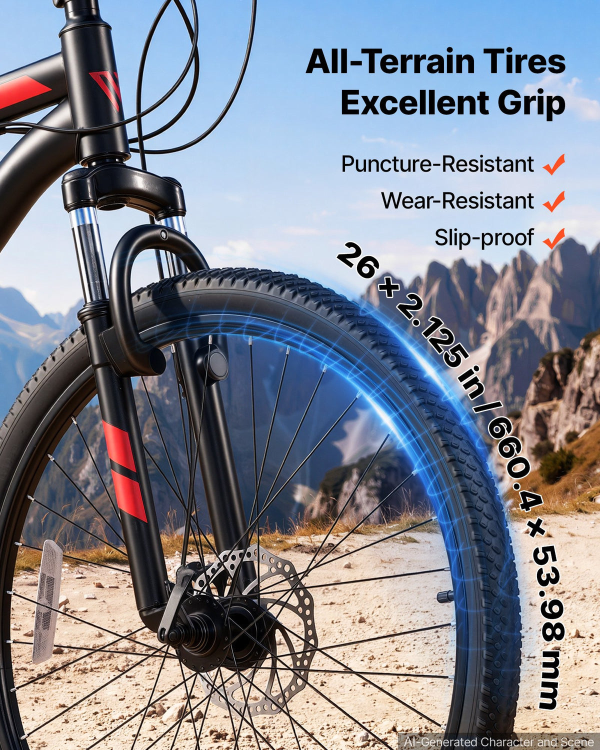 VEVOR Mountain Bike for Men and Women 66 cm Outdoor Bicycle 21 Speeds, Adult Bikes, Front Suspension, Adjustable Saddle, All-Terrain Tires, High Carbon Steel Frame, Dual Disc Brake, Pre-Assembled