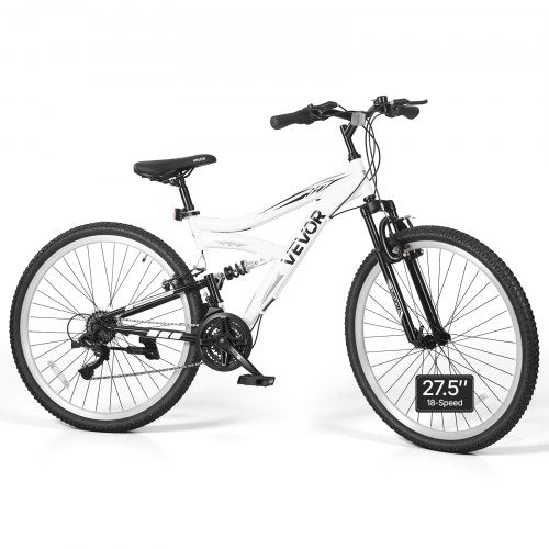 VEVOR Mountain Bike for Men and Women 70 cm Outdoor Bicycle 18 Speeds, Adult Bikes with Full Suspension, Adjustable Saddle, All-Terrain Tires, High Carbon Steel Frame, Dual Brakes, Pre-Assembled