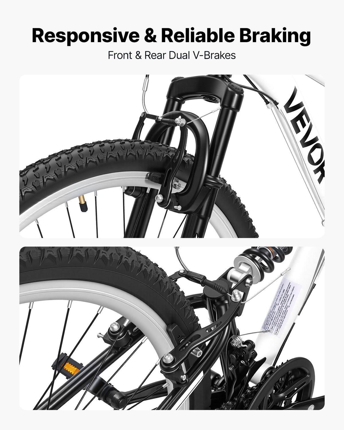 VEVOR Mountain Bike for Men and Women 70 cm Outdoor Bicycle 18 Speeds, Adult Bikes with Full Suspension, Adjustable Saddle, All-Terrain Tires, High Carbon Steel Frame, Dual Brakes, Pre-Assembled