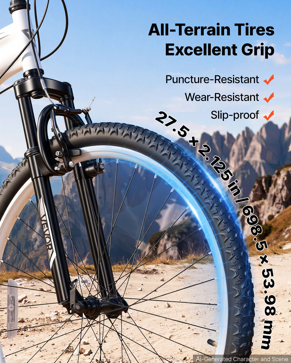VEVOR Mountain Bike for Men and Women 70 cm Outdoor Bicycle 18 Speeds, Adult Bikes with Full Suspension, Adjustable Saddle, All-Terrain Tires, High Carbon Steel Frame, Dual Brakes, Pre-Assembled
