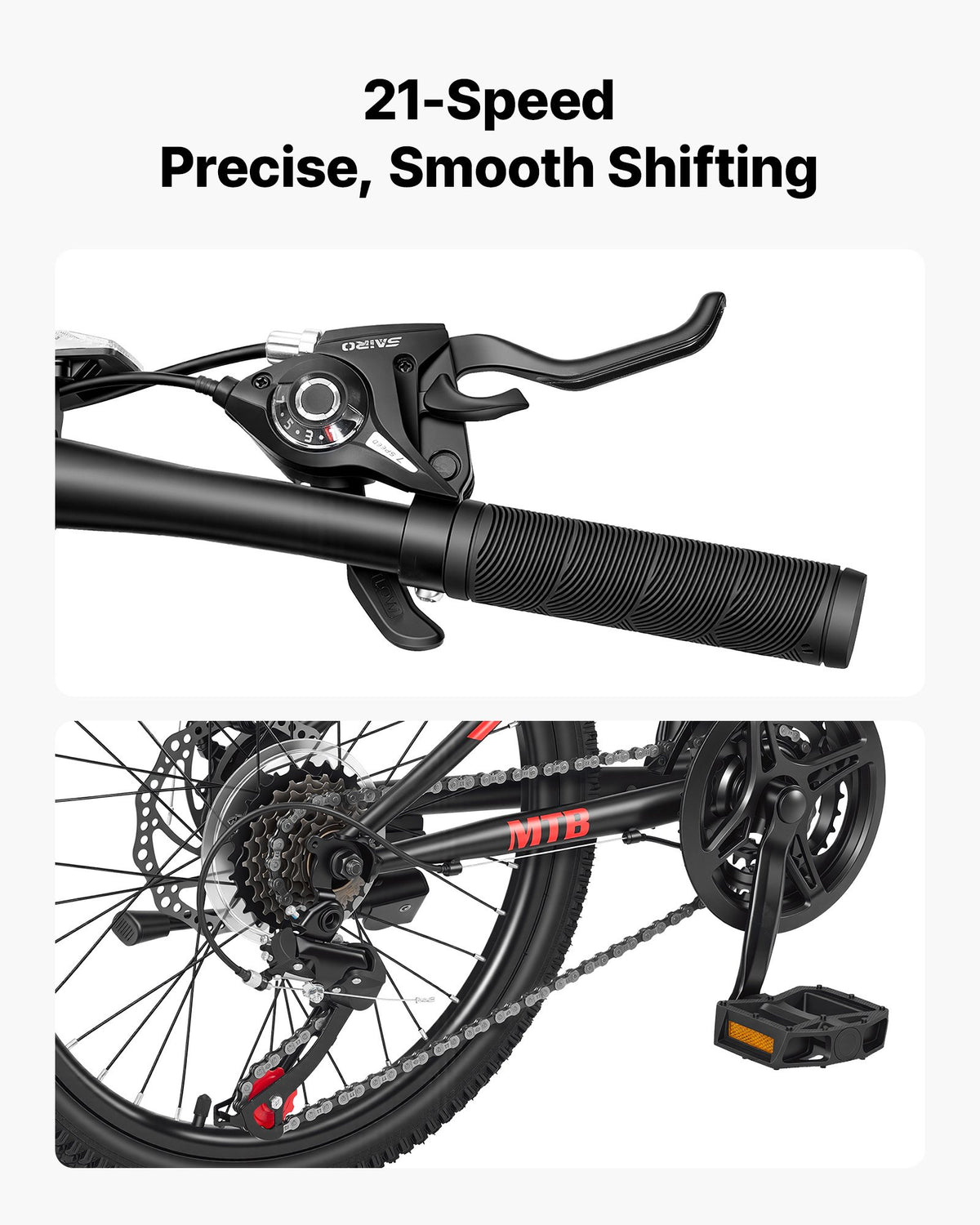 VEVOR Mountain Bike for Men and Women 50.8 cm Outdoor Bicycle 21 Speeds, Adult Bike, Front Suspension, Adjustable Saddle, All-Terrain Tires, High Carbon Steel Frame, Dual Disc Brake, Pre-Assembled