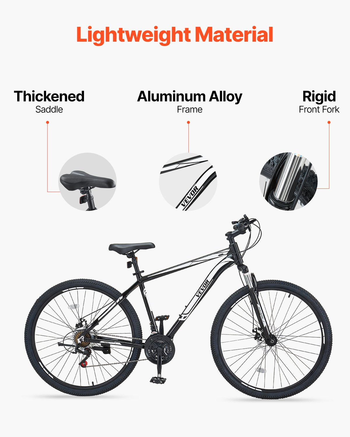 VEVOR Mountain Bike, 29 inch MTB Bicycle with Front Suspension, 21 Speeds SHIMANO Twist Shifting, Comfort Saddle, Dual Disc Brakes, Aluminum Alloy Frame, Adult Sport Cycling Bicycle for Men Women Trail Snow