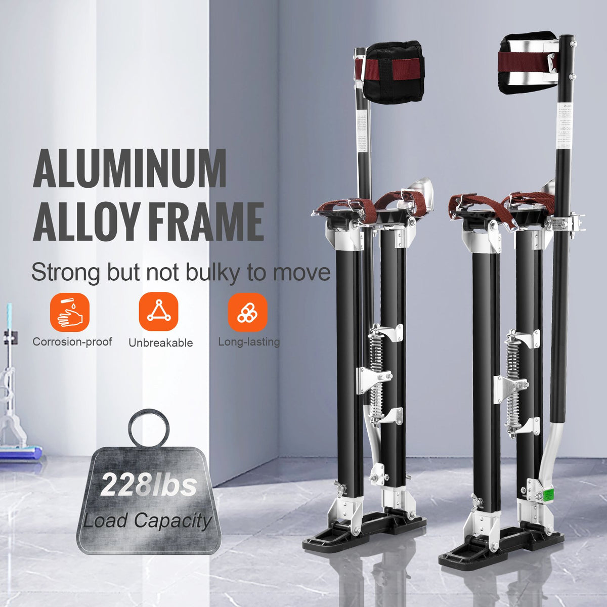 VEVOR Drywall Stilts Aluminum Tool Stilts 61 cm-102 cm Adjustable Painting Black