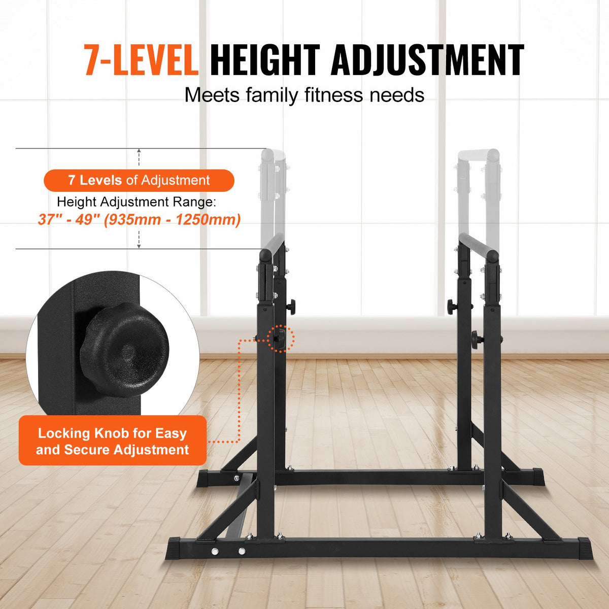 VEVOR Dip Bar, 363 kg Capacity, Heave Duty Dip Stand Station with Adjustable Height, Fitness Workout Dip Bar Station Stabilizer Parallette Push Up Stand, Parallel Bars for Strength Training Home Gym