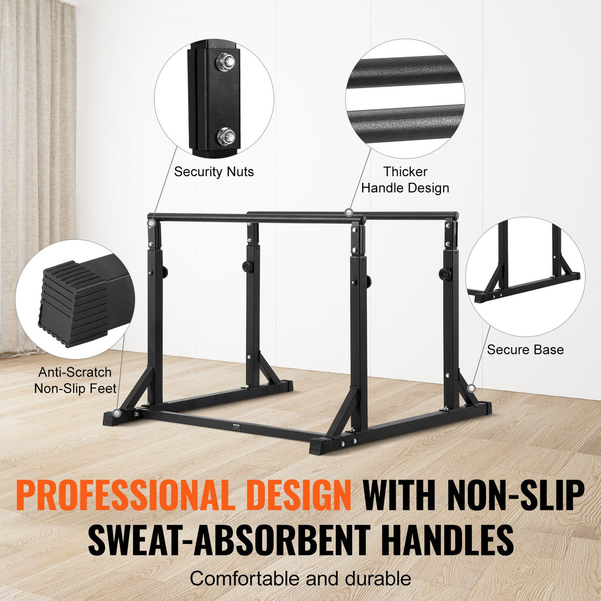 VEVOR Dip Bar, 363 kg Capacity, Heave Duty Dip Stand Station with Adjustable Height, Fitness Workout Dip Bar Station Stabilizer Parallette Push Up Stand, Parallel Bars for Strength Training Home Gym