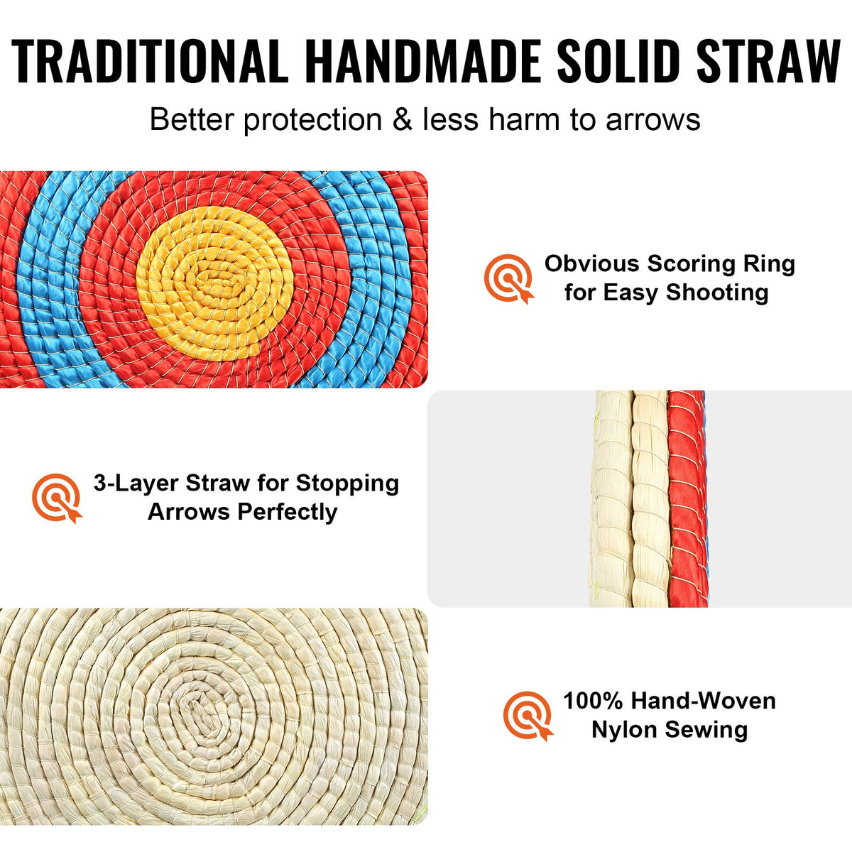 VEVOR Archery Target, 3 Layers 20" Arrow Target, Traditional Solid Straw Round Archery Target Shooting Bow, Hand-Made Arrows Target, Coloured Rope Target for Backyard Outdoor Hunting Shooting Practice
