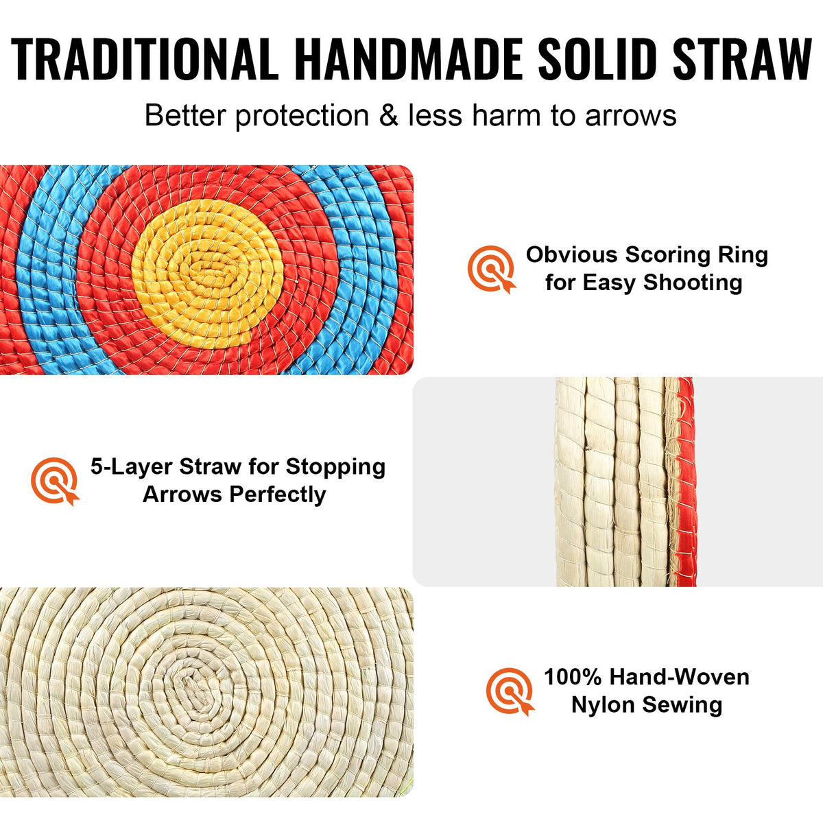 VEVOR Archery Target, 5 Layers 51 cm Arrow Target, Traditional Solid Straw Round Archery Target Shooting Bow, Hand-Made Arrows Target, Coloured Rope Target for Backyard Outdoor Hunting Shooting Practice