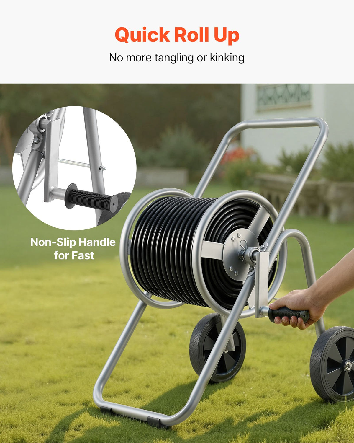 VEVOR Hose Reel Cart, Hold Up to 175 ft of 5/8’’ Hose (Hose Not Included), Garden Water Hose Carts Mobile Tools with Wheels, Heavy Duty Powder-coated Steel Outdoor Planting for Garden, Yard, Lawn