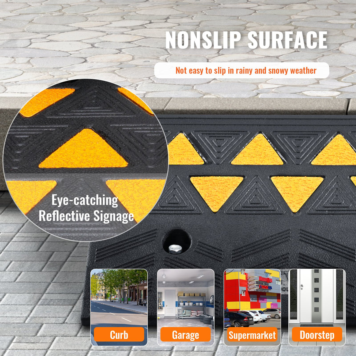 VEVOR Rubber Curb Ramp 10.8 cm Rise Height Sidewalk Curb Ramp, 30 cm Width 50 cm Length Driveway Ramp for Curb, 15T Heavy Duty Rubber Ramp for Forklifts, Trucks, Buses, Cars, Wheelchairs, Bikes