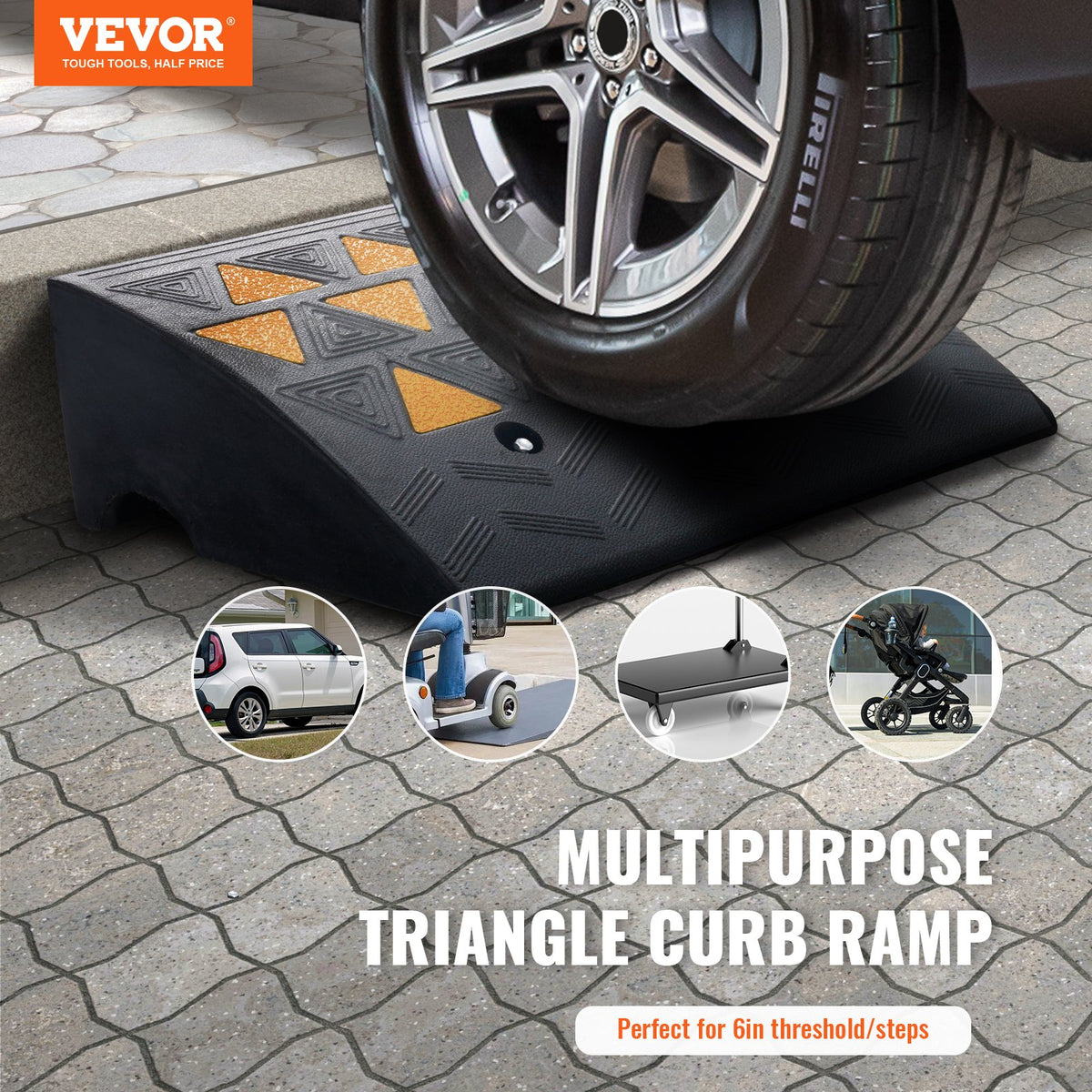 VEVOR Rubber Curb Ramp 2 Pack, 15.2 cm Rise Height Heavy-Duty 15000 kg/15 T Capacity Threshold Ramps, Driveway Ramps with Stable Grid Structure for Cars, Wheelchairs, Bikes, Motorcycles