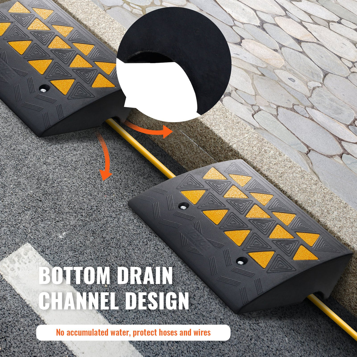 VEVOR Rubber Curb Ramp 2 Pack, 15.2 cm Rise Height Heavy-Duty 15000 kg/15 T Capacity Threshold Ramps, Driveway Ramps with Stable Grid Structure for Cars, Wheelchairs, Bikes, Motorcycles