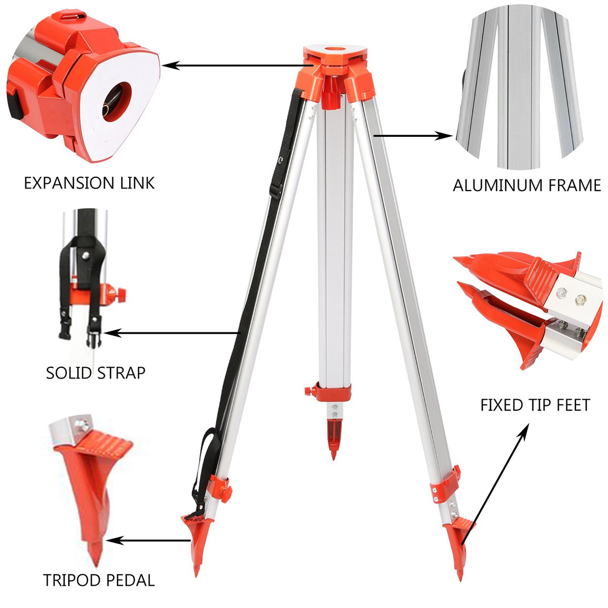 VEVOR 1.65M Aluminum Tripod + 5M 5 Section Dumpy Laser Level Staff for Rotary Laser Level