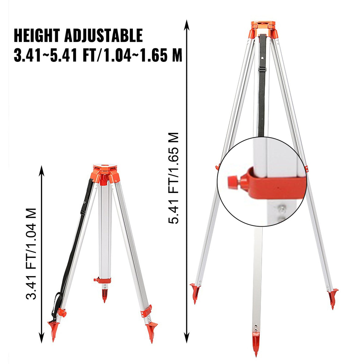 VEVOR 1.65M Aluminum Tripod + 5M 5 Section Dumpy Laser Level Staff for Rotary Laser Level
