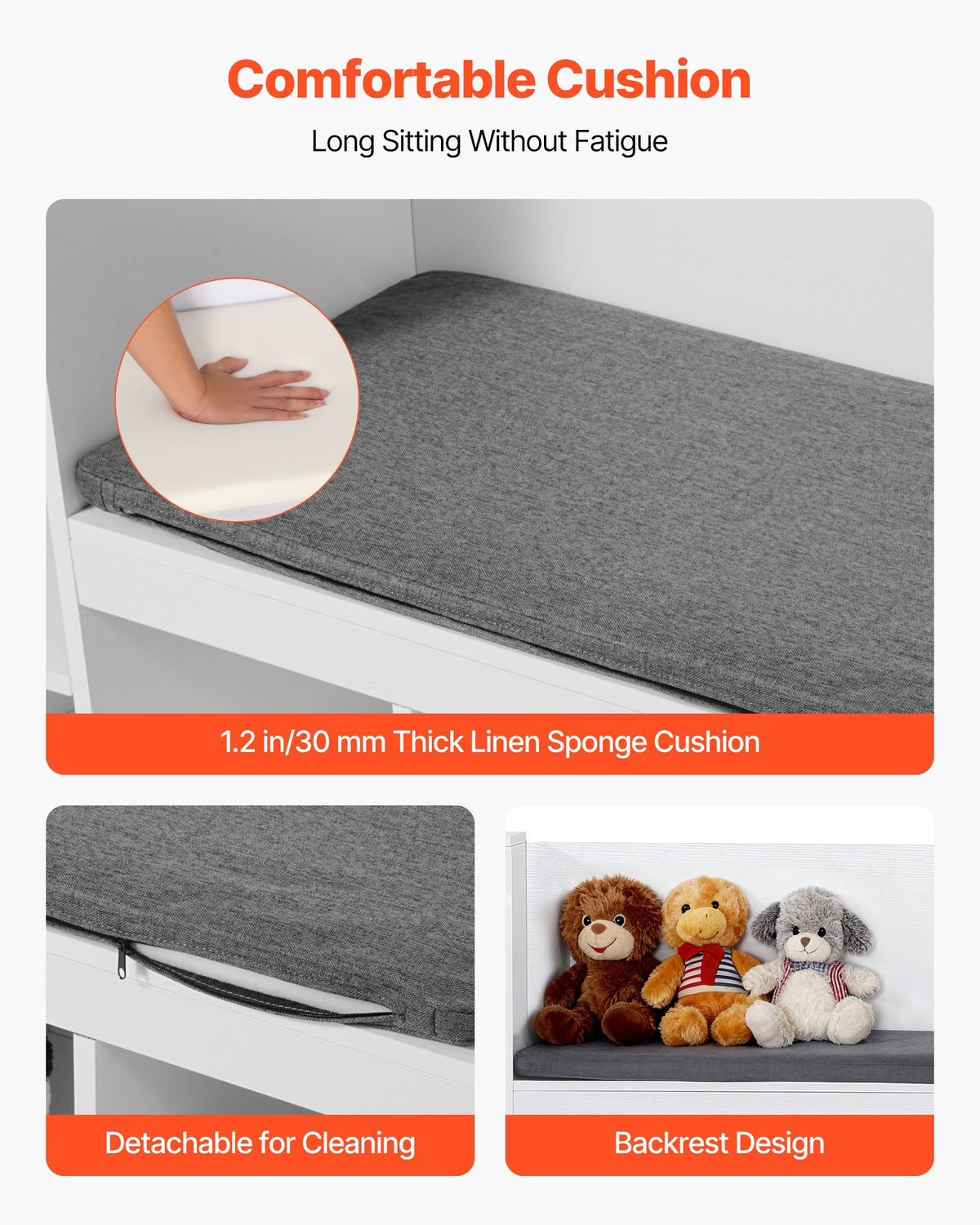 VEVOR Kids Reading Nook, Wooden Storage Bench with Backrest, Kids Bookshelf & Toy Organizer, Large Toy Box Chest for Playroom, Living Room or Entryway, Easy Assembly, 1700 x 400 x 800 mm, White