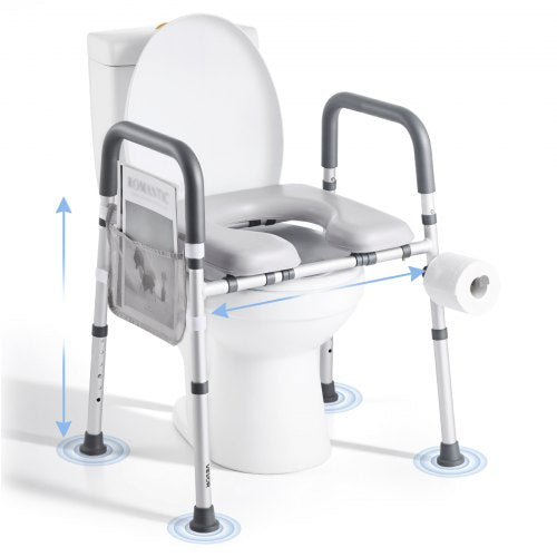 VEVOR Raised Toilet Seat with Arms, 181 kg Load Capacity, Adjustable Height and Width, Commode Cushion Padded Elevated Toilet Seat Riser with Handles for Seniors, Elderly, Handicap, Disabled, Adults