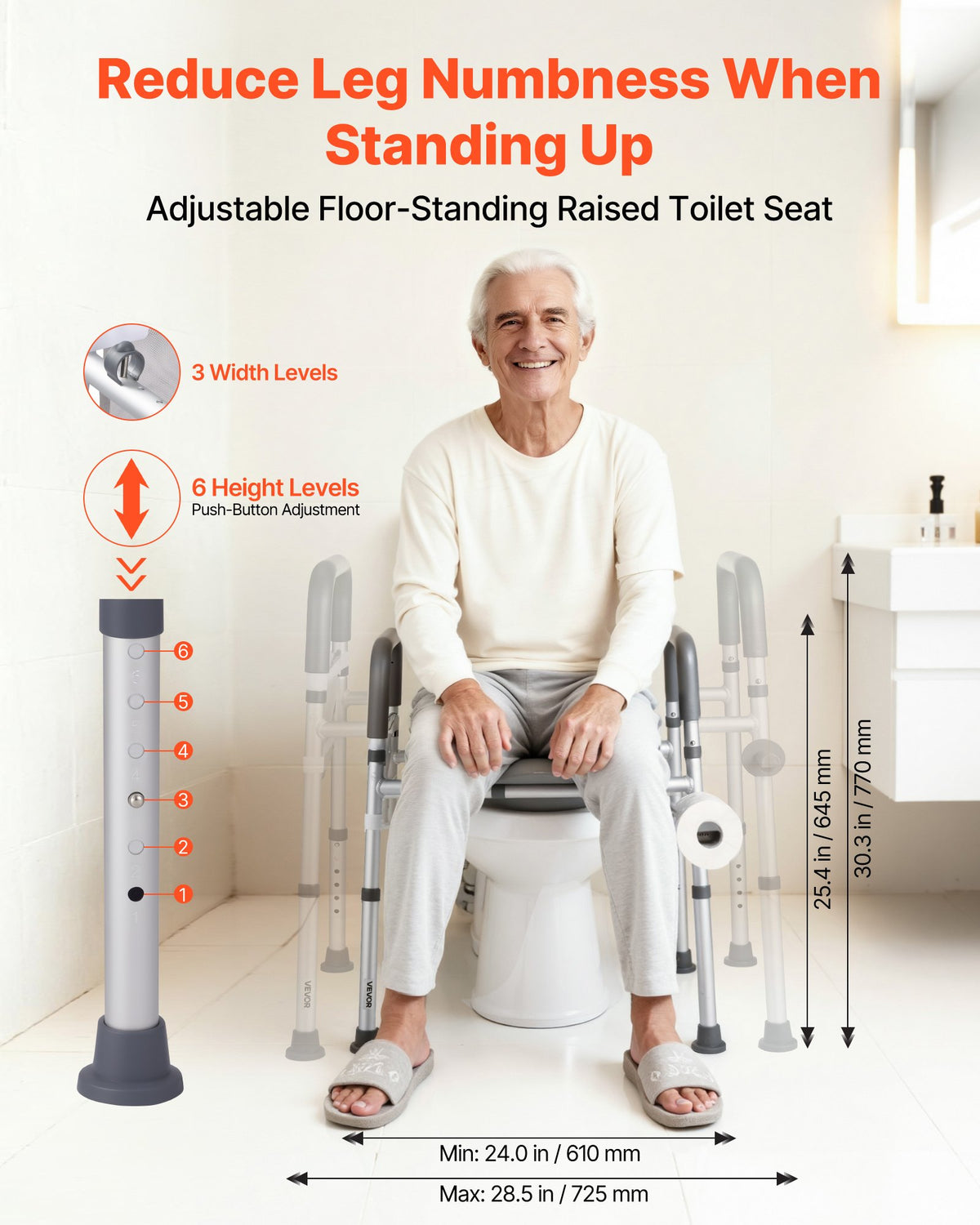 VEVOR Raised Toilet Seat with Arms, 181 kg Load Capacity, Adjustable Height and Width, Commode Cushion Padded Elevated Toilet Seat Riser with Handles for Seniors, Elderly, Handicap, Disabled, Adults